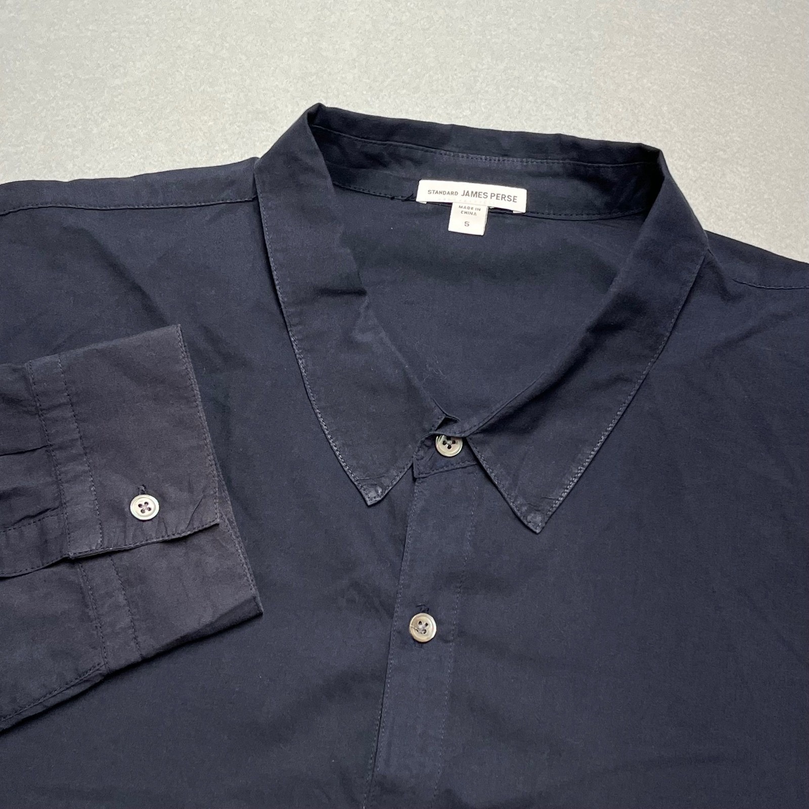 Standard James Perse Long Sleeve Button Up Shirt Navy Blue Cotton Size 5